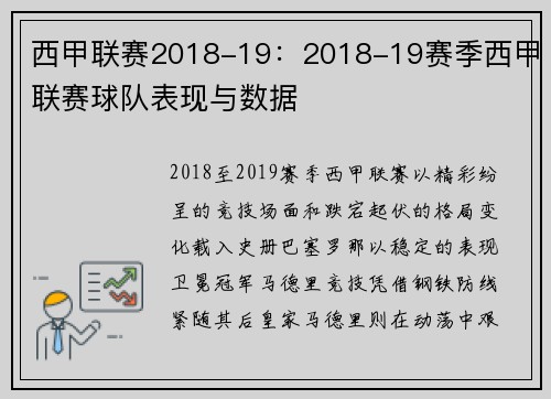 西甲联赛2018-19：2018-19赛季西甲联赛球队表现与数据