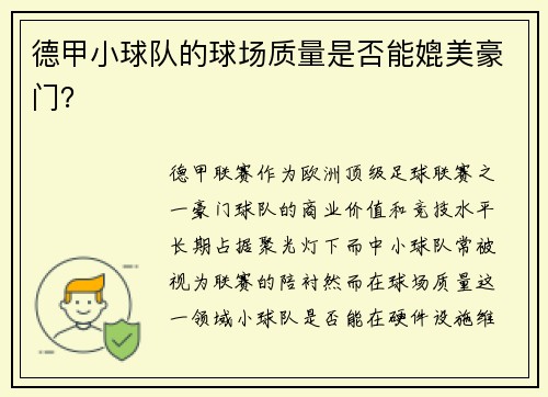 德甲小球队的球场质量是否能媲美豪门？